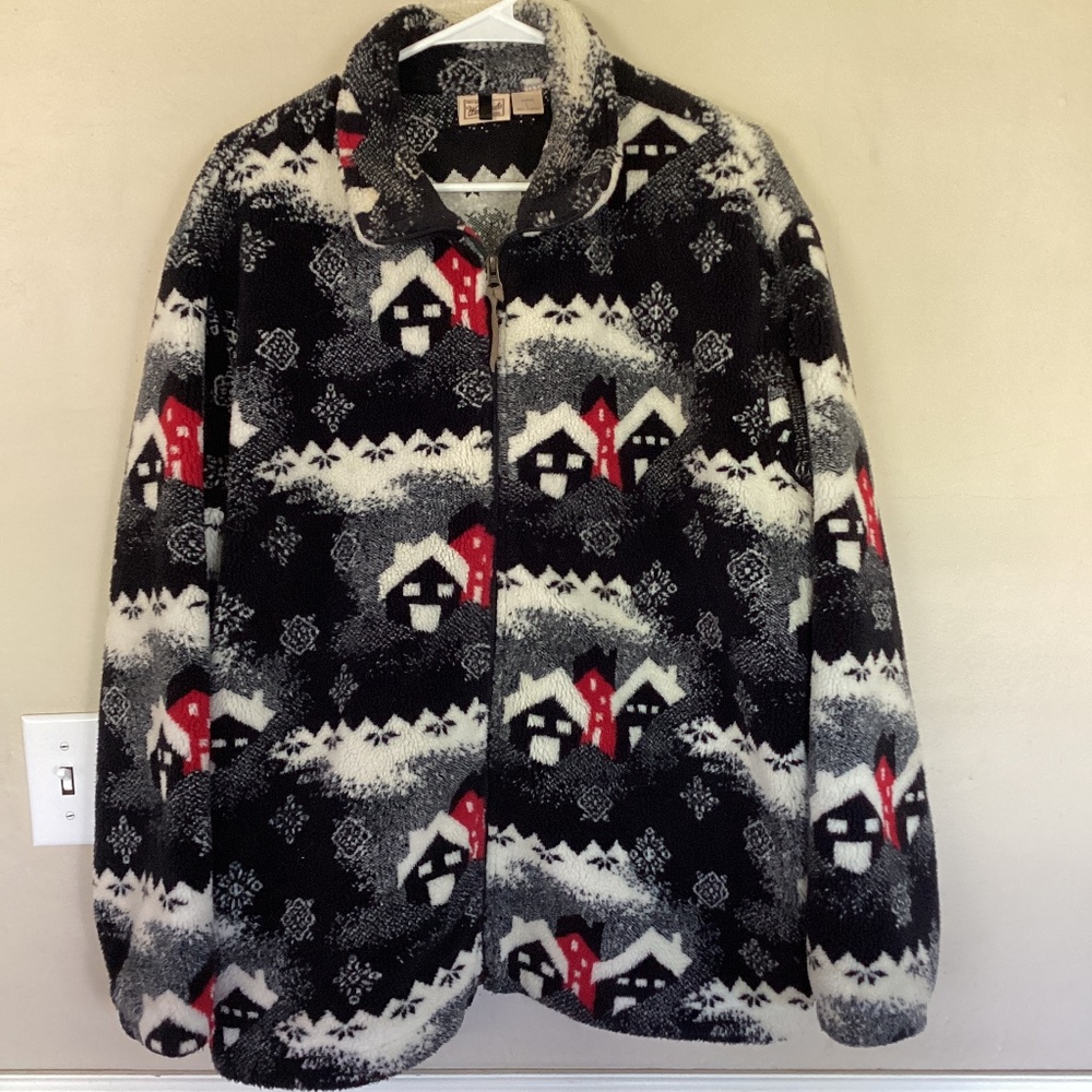 Woolrich Full Zip Holiday Home Print Thick Pile Fleece Village Womens Large L